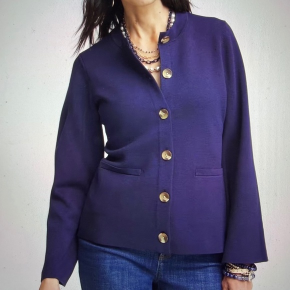 Chico's Sweaters - NWT Chico's Horn Button Up Cardigan Navy Passport Blue Chico's Size M